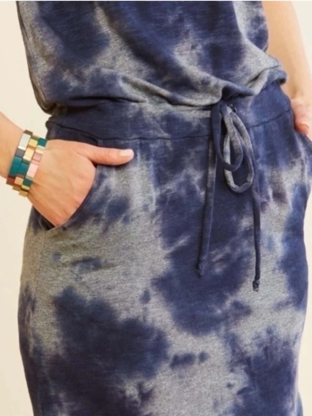 SUNDRY Blue/grey tie dye racer back tank sundress, 1 (S), GD1294 - Picture 2 of 5